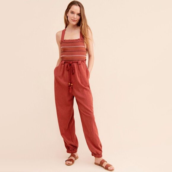 NWT Free People stitched smock linen blend jumpsuit - Picture 5 of 16